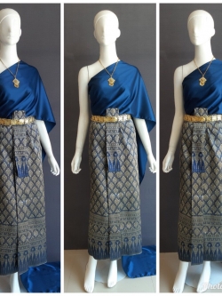 เช่า ชุดไทย ชุดเพื่อนเจ้าสาว ชุดไทยผ้าถุงกรมท่า สไบเรียบสีกรมท่า