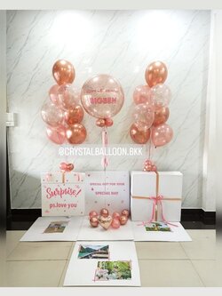 Happy Birthday Surprised Box กล่องเซอร์ไพรส์วันเกิด Bubble 24" พร้อมตกแต่ง ช่อลูกโป่ง 2 ช่อ,ลูกโป่งใสใส่กลิตเตอร์ สามารถใส่รูปได้ 4 ใบ สามารถเปลี่ยนสีลูกโป่ง/เปลี่ยนข้อความได้