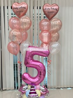 ลูกโป่ง วันเกิดเด็ก ช่อลูกโป่งฟอยล์หัวใจ 18" 2 ช่อ พร้อมตกแต่ง ลูกโป่งใส ใส่กลิตเตอร์,ฟอยล์ตัวเลข ขนาด 40" ตั้งฐาน 1 ตัว สามารถเปลี่ยนสีลูกโป่ง/เปลี่ยนข้อความ/เปลี่ยนสี-ฟอยล์ตัวเลขได้