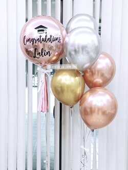 ลูกโป่ง แสดงความยินดี,รับปริญญา ฟอยล์กลม USA ขนาด 18" สีโรสโกล พร้อม ช่อลูกโป่ง ช่อ 5 ลูก 1 ช่อ พร้อมตกเเต่ง สามารถเปลี่ยนสีลูกโป่ง/เปลี่ยนข้อความได้