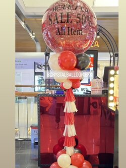 เสาลูกโป่ง เปิดงาน Bubble ขนาด 36" กลิตเตอร์สีแดง พร้อมตกแต่ง สามารถเปลี่ยนสีลูกโป่ง/เปลี่ยนข้อความได้