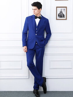 พร้อมเช่า ชุดสูทชาย สีน้ำเงิน กระดุมขาว (มีเสื้อกั๊ก)