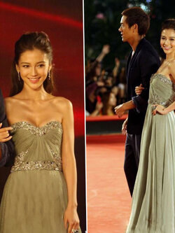 พร้อมเช่า ชุดราตรียาว เกาะอก แต่งเพชรหรู สีเทา