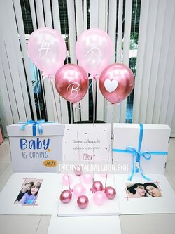 Welcome Baby Surprise Box กล่องเซอร์ไพรส์ต้อนรับน้อง พร้อมตกแต่ง สามารถใส่รูปได้ 2 ใบ สามารถเปลี่ยนสีลูกโป่ง/เปลี่ยนข้อความได้