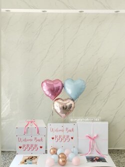 Welcome Baby Surprised Box กล่องเซอร์ไพรส์ ฟอยล์หัวใจ ขนาด 18" 3 ชิ้น พร้อมตกแต่ง สามารถใส่รูปได้ 2 ใบ สามารถเปลี่ยนสีลูกโป่ง/เปลี่ยนข้อความ/เปลี่ยนสี-ฟอยล์ตกแต่งได้