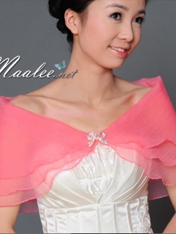 เสื้อคลุมชุดราตรี ผ้าแก้วออกันซ่า สีชมพูโอโรส พร้อมตะขอเพชรรูปโบว์