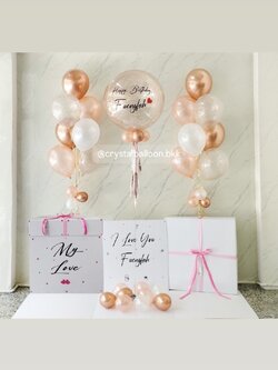 Happy Birthday Surprise Box กล่องเซอร์ไพรส์วันเกิด Bubble ขนาด 24" กลิตเตอร์สีโรสโกลด์ ,ลูกโป่งช่อ 7 ลูก 2 ช่อ พร้อมตกแต่ง สามารถใส่รูปได้ 4 ใบ สามารถเปลี่ยนสีลูกโป่ง/เปลี่ยนข้อความได้