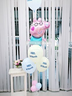 ลูกโป่ง วันเกิดเด็ก ช่อลูกโป่งฟอยล์ Peppa Pig ช่อ 5 ลูก 1 ช่อ พร้อมตกแต่ง สามารถเปลี่ยนสีลูกโป่ง/เปลี่ยนข้อความ/เปลี่ยนสี-ฟอยล์ตกแต่งได้