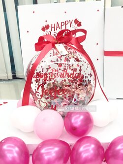 Surprise Box กล่องเซอร์ไพรส์วันเกิด สำหรับสายเปย์ Bubble ตั้งฐาน สามารถใส่เงินได้ โทนสี แดง พร้อมตกแต่ง สามารถใส่รูปได้ 2 ใบ