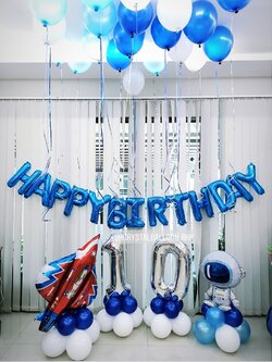 ลูกโป่ง วันเกิดเด็ก ฟอยล์มนุษย์อวกาศ ตั้งฐาน 1 ชิ้น,ฟอยล์จรวด ตั้งฐาน 1 ชิ้น พร้อม ฟอยล์ตกแต่ง ฟอยล์ตัวเลข 40" ตั้งฐาน 2 ชิ้น,ฟอยล์ตัวอักษร Happy Birthday 16" 1 ชิ้น,ลูกโป่งลอยฝ้า 20 ลูก พร้อมตกเเต่ง สามารถเปลี่ยนสีลูกโป่ง/เปลี่ยนสี-ฟอยล์ตัวเลขไ