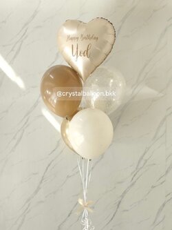 ลูกโป่งวันเกิด ช่อลูกโป่ง 5 ลูก 1 ช่อ ฟอยล์หัวใจ 18" สีแซน ลูกโป่งสี Dark Coffee/Sand /ทองอ่อนโครเมี่ยม/ลูกโป่งใส ใส่กลิตเตอร์สีทอง พร้อมตกแต่ง สามารถเปลี่ยนสีลูกโป่ง/เปลี่ยนข้อความ/เปลี่ยนฟอยล์ตกแต่งได้