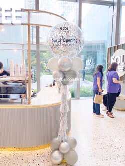 เสาลูกโป่ง เปิดร้าน Bubble ขนาด 24" Confettiสีเงิน 1 เสา พร้อมตกแต่ง สามารถเปลี่ยนสีลูกโป่ง/เปลี่ยนข้อความได้