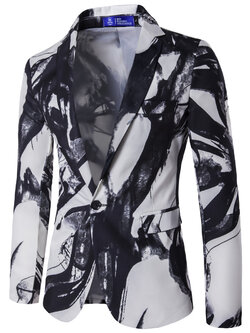 พร้อมเช่า เสื้อสูทชาย สีขาวดำ พิมพ์ลายหินอ่อน กับกางเกงสแลคดำ