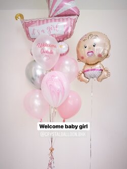 ลูกโป่ง Welcome Baby Girl ช่อลูกโป่งฟอยล์รถเข็นชมพู ช่อ 9 ลูก 1 ช่อ พร้อมตกแต่ง ฟอยล์เด็กทารก 1 ชิ้น,ลูกโป่งลายหิน USA 1 ลูก สามารถเปลี่ยนสีลูกโป่ง/เปลี่ยนข้อความ/เปลี่ยนสี-ฟอยล์ตกแต่งได้