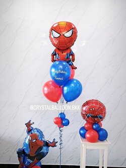 ลูกโป่ง วันเกิดเด็ก Theme Spider Man พร้อมตกแต่ง ฟอยล์กลม ตั้งฐาน 1 ชิ้น สามารถเปลี่ยนสีลูกโป่ง/เปลี่ยนฟอยล์ตกแต่งได้