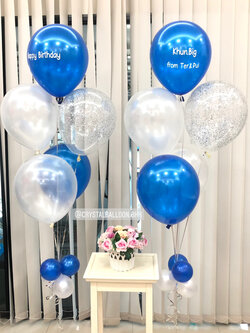 ลูกโป่ง วันเกิด Theme สีน้ำเงิน พร้อม ช่อลูกโป่ง 2 ช่อ,ลูกโป่งใส ใส่กลิตเตอร์ พร้อมตกเเต่ง สามารถเปลี่ยนสีลูกโป่ง/เปลี่ยนข้อความได้