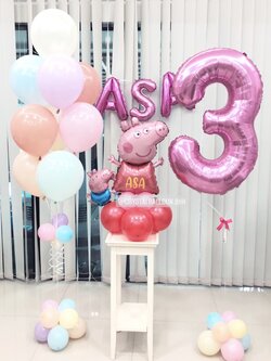 ลูกโป่ง วันเกิดเด็ก ฟอยล์ Peppa Pig ตั้งฐาน 1 ชิ้น พร้อม ช่อลูกโป่งสีพาสเทล ช่อ 9 ลูก 1 ช่อ,ฟอยล์ตัวเลข 40" 1 ชิ้น พร้อมตกแต่ง ฟอยล์ตัวอักษร 16" 3 ตัวอักษร พร้อมตกเเต่ง สามารถเปลี่ยนสีลูกโป่ง/เปลี่ยนข้อความ/เปลี่ยนสี-ฟอยล์ตัวเลข/เปลี่ยนฟอยล์ตกแต
