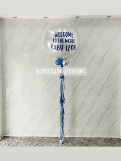 ลูกโป่ง Welcome Baby Bubble ขนาด 36" กลิตเตอร์สีเงิน พร้อมตกแต่ง สามารถเปลี่ยนสีลูกโป่ง/เปลี่ยนข้อความ/เปลี่ยนขนาดได้