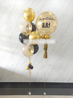 ลูกโป่ง รับปริญญา Bubble ขนาด 24" Theme ทอง-ดำ พร้อม ช่อลูกโป่งโครเมี่ยม ช่อ 7 ลูก 1 ช่อ,ลูกโป่งใส ใส่กลิตเตอร์ พร้อมตกเเต่ง สามารถเปลี่ยนสีลูกโป่ง/เปลี่ยนข้อความ/เปลี่ยนขนาดได้