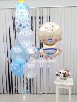 ลูกโป่ง Welcome Baby Boy ช่อลูกโป่งฟอยล์ขวดนม ช่อ 7 ลูก 1 ช่อ พร้อมตกแต่ง ฟอยล์เด็กทารก 1 ชิ้น สามารถเปลี่ยนสีลูกโป่ง/เปลี่ยนสี-ฟอยล์ตกแต่งได้