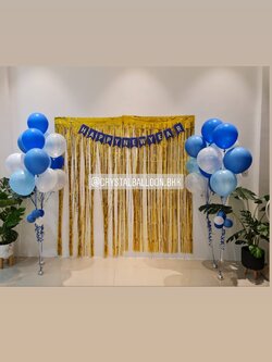 ลูกโป่ง วันเกิด พร้อม ป้ายธง Happy Birthday Theme สีน้ำเงิน-ฟ้า พร้อม ช่อลูกโป่ง ช่อ 7 ลูก 2 ช่อ,ช่อลูกโป่ง ช่อ 5 ลูก 2 ช่อ,ลูกโป่งใส ใส่กลิตเตอร์,ม่านฟอยล์ 2 ชิ้น พร้อมตกเเต่ง สามารถเปลี่ยนสีลูกโป่ง/เปลี่ยนสีป้ายธง/เปลี่ยนสีม่านฟอยล์ได้