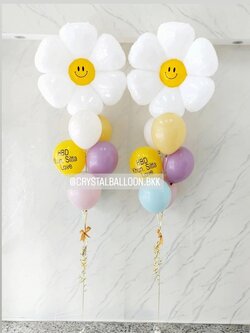 ลูกโป่ง วันเกิดเด็ก ช่อลูกโป่งฟอยล์ดอกเดซี่ ช่อ 7 ลูก 2 ช่อ พร้อมตกแต่ง สามารถเปลี่ยนสีลูกโป่ง/เปลี่ยนข้อความ/เปลี่ยนฟอยล์ตกแต่งได้