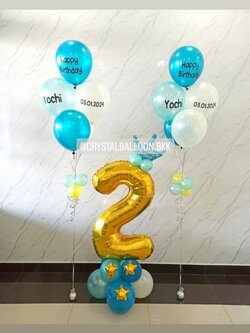 ลูกโป่ง วันเกิดเด็ก ฟอยล์ตัวเลข ขนาด 40" ตั้งฐาน 1 ชิ้น พร้อม ช่อลูกโป่ง ช่อ 5 ลูก 2 ช่อ พร้อมตกแต่ง สามารถเปลี่ยนสีลูกโป่ง/เปลี่ยนข้อความ/เปลี่ยนสี-ฟอยล์ตัวเลขได้