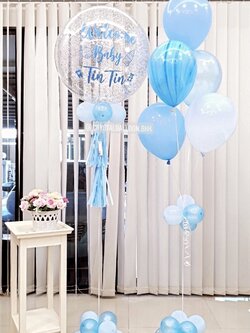 ลูกโป่ง Welcome Baby Boy Bubble ขนาด 24" Theme สีพาสเทล พร้อมตกแต่ง ช่อลูกโป่ง 1 ช่อ,ลูกโป่งลายหิน USA 1 ลูก สามารถเปลี่ยนสีลูกโป่ง/เปลี่ยนข้อความ/เปลี่ยนขนาดได้