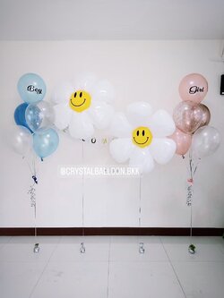 ลูกโป่ง Welcome Baby Theme ฟอยล์ดอกเดซี่ 2 ดอก พร้อม ป้ายธง 11 ตัวอักษร พร้อมตกแต่ง ช่อลูกโป่ง 5 ลูก 2 ช่อ,ลูกโป่งใส ใส่กลิตเตอร์ สามารถเปลี่ยนสีลูกโป่ง/เปลี่ยนข้อความ/เปลี่ยนสี-ป้ายธง/เปลี่ยนฟอยล์ตกแต่งได้