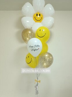 ลูกโป่ง วันเกิด ช่อลูกโป่ง ฟอยล์ดอกเดซี่ 1 ช่อ พร้อม ลูกโป่งหน้ายิ้มเหลือง,ลูกโป่งใส ใส่กลิตเตอร์ พร้อมตกเเต่ง สามารถเปลี่ยนสีลูกโป่ง/เปลี่ยนข้อความ/เปลี่ยนสี-ฟอยล์ตกแต่งได้