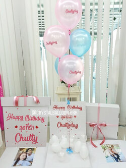 Surprise Box กล่องเซอร์ไพรส์วันเกิด โทนสี พาสเทล พร้อมตกแต่ง ช่อลูกโป่ง 1 ช่อ,สามารถใส่รูปได้ 2 ใบ สามารถเปลี่ยนสีลูกโป่ง/เปลี่ยนข้อความได้