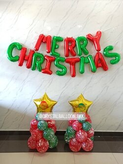ต้นลูกโป่ง Christmas ฟอยล์ดาว ขนาด 18" 2 ต้น สูง 60 ซม. พร้อม ฟอยล์ตัวอักษร Meery Christmas ขนาด 16" 1 ชิ้น พร้อมตกแต่ง สามารถเปลี่ยนสีลูกโป่ง/เปลี่ยนข้อความ/เปลี่ยนสี-ฟอยล์ตัวอักษร-ฟอยล์ตกแต่งได้