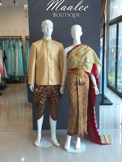 พร้อมเช่า ชุดแต่งงาน ชุดหมั่นไทยประยุกต์ สีแดง (ราคาเช่าเป็นคู่)