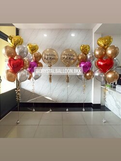 ลูกโป่ง แสดงความยินดี Bubble ขนาด 24" 2 ลูก พร้อมตกแต่งฟอยล์หัวใจ ขนาด 18" ช่อ 9 ลูก 4 ช่อ สามารถเปลี่ยนสีลูกโป่ง/เปลี่ยนข้อความ/เปลี่ยนสี-ฟอยล์ได้