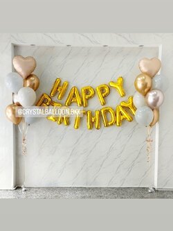 ลูกโป่ง วันเกิด ฟอยล์ตัวอักษร Happy Birthday ขนาด 16" 1 ชิ้น พร้อม ช่อลูกโป่งฟอยล์หัวใจ ขนาด 18" ช่อ 7 ลูก 2 ช่อ พร้อมตกแต่ง สามารถเปลี่ยนสีลูกโป่ง/เปลี่ยนสี-ฟอยล์ตัวอักษร/เปลี่ยนสี-ฟอยล์ตกแต่งได้
