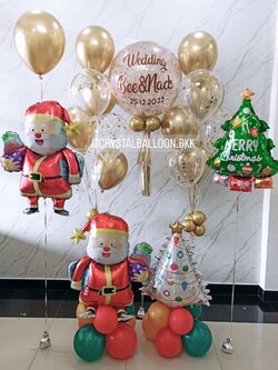 ลูกโป่ง Christmas Bubble ขนาด 24" สีแชมเปญ พร้อม ช่อลูกโป่ง 7 ลูก 2 ช่อ,ลูกโป่งใส ใส่ Confetti พร้อมตกแต่ง ฟอยล์ Christmas 4 ชิ้น สามารถเปลี่ยนสีลูกโป่ง/เปลี่ยนข้อความ/เปลี่ยนฟอยล์ตกแต่ง/เปลี่ยนขนาดได้