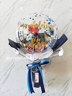 Flower Balloon แสดงความยินดี ดอกกุหลาบประดิษฐ์ Bubble ขนาด 18" พร้อมตกแต่ง สามารถใส่รูปได้ 1 ใบ,สามารถใส่เงินได้ 30 ใบ สามารถเปลี่ยนข้อความ/เปลี่ยนสีได้
