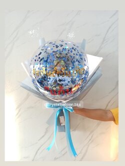 Flower Balloon แสดงความยินดี ดอกกุหลาบประดิษฐ์ Bubble ขนาด 18" พร้อมตกแต่ง สามารถใส่รูปได้ 1 ใบ,สามารถใส่เงินได้ 30 ใบ สามารถเปลี่ยนข้อความ/เปลี่ยนสีได้