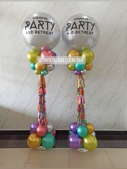เสาลูกโป่ง เปิดงาน Bubble ขนาด 36" กลิตเตอร์สีเงิน 2 เสา พร้อมตกแต่ง สามารถเปลี่ยนสีลูกโป่ง/เปลี่ยนข้อความได้