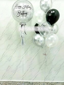 ลูกโป่ง วันเกิด Bubble ขนาด 24" กลิตเตอร์สีเงิน พร้อมตกแต่ง ช่อลูกโป่ง 9 ลูก 1 ช่อ,ลูกโป่งใส ใส่ กลิตเตอร์ สามารถเปลี่ยนสีลูกโป่ง/เปลี่ยนข้อความ/เปลี่ยนขนาดได้