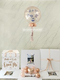Will You Marry Me Surprised Box กล่องเซอร์ไพรส์ขอแต่งงาน Bubble ขนาด 24" กลิตเตอร์โรสโกลด์ พร้อมตกแต่ง สามารถใส่รูปได้ 4 ใบ สามารถเปลี่ยนสีลูกโป่ง/เปลี่ยนข้อความได้