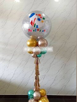 เสาลูกโป่ง เปิดร้าน Bubble ขนาด 36" กลิตเตอร์สีเงิน 1 เสา พร้อมตกแต่ง สามารถเปลี่ยนสีลูกโป่ง/เปลี่ยนข้อความได้