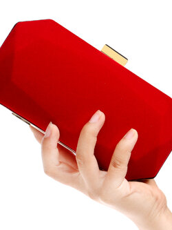 พร้อมส่ง Evening Clutch กระเป๋าออกงาน กำมะหยี่เนื้อนิ่ม สีแดง ทรงเหลี่ยม พร้อมสายโซ่