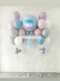 ลูกโป่ง ทายเพศ แบบเจาะ ลูกโป่งยาง ขนาด 24" สีเทา 1 ลูก พร้อม ช่อลูกโป่ง ช่อ 10 ลูก 2 ช่อ พร้อมตกแต่ง สามารถเปลี่ยนสีลูกโป่ง/เปลี่ยนข้อความ/เปลี่ยนขนาดได้