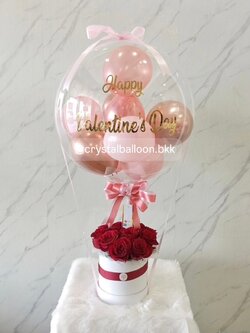 Flower Balloon แสดงความยินดี Bubble ขนาด 18" พร้อม กล่องดอกไม้สด 1 กล่อง,ลูกโป่ง 6" 8 ลูก พร้อมตกแต่ง สามารถเปลี่ยนสีลูกโป่ง/เปลี่ยนข้อความ/เปลี่ยนชนิดดอกไม้ได้