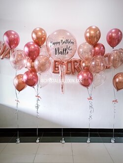 ลูกโป่ง วันเกิด Bubble ขนาด 24" พร้อม ช่อลูกโป่ง ช่อ 7 ลูก 2 ช่อ พร้อม ช่อลูกโป่ง ช่อ 3 ลูก 2 ช่อ ฟอยล์ตัวอักษร Happy Birthday พร้อมตกเเต่ง สามารถเปลี่ยนสีลูกโป่ง/เปลี่ยนข้อความ/เปลี่ยนขนาด/เปลี่ยนสี-ฟอยล์ตัวอักษรได้