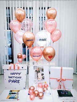 Happy Birthday Surprise Box Theme สีโรสโกล ยอดนิยม พร้อมตกแต่ง ลูกโป่ง 4 ลูก,ช่อลูกโป่ง 5 ลูก 2 ช่อ,สามารถใส่รูปได้ 3 ใบ สามารถเปลี่ยนสีลูกโป่ง/เปลี่ยนข้อความได้