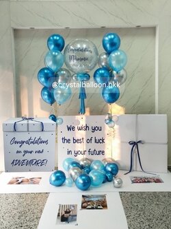 Jumbo Box 36" Happy Birthday Surprise Box กล่องเซอร์ไพรส์วันเกิด Bubble USA ขนาด 24"กลิตเตอร์สีฟ้ามุก ,ลูกโป่งช่อ 7 ลูก 2 ช่อ พร้อมตกแต่ง สามารถใส่รูปได้ 4 ใบ สามารถเปลี่ยนสีลูกโป่ง/เปลี่ยนข้อความได้