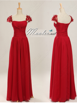 พร้อมเช่า ชุดราตรียาว สี ไวน์แดง จับเดรปอกรูปหัวใจ ไหล่แต่งดอกไม้ 3 มิติสวยหวาน