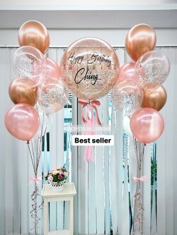 ลูกโป่ง วันเกิด Bubble ขนาด 24" พร้อม ช่อลูกโป่ง ช่อ 7 ลูก 2 ช่อ,ลูกโป่งใส ใส่กลิตเตอร์ พร้อมตกเเต่ง สามารถเปลี่ยนสีลูกโป่ง/เปลี่ยนข้อความ/เปลี่ยนขนาดได้